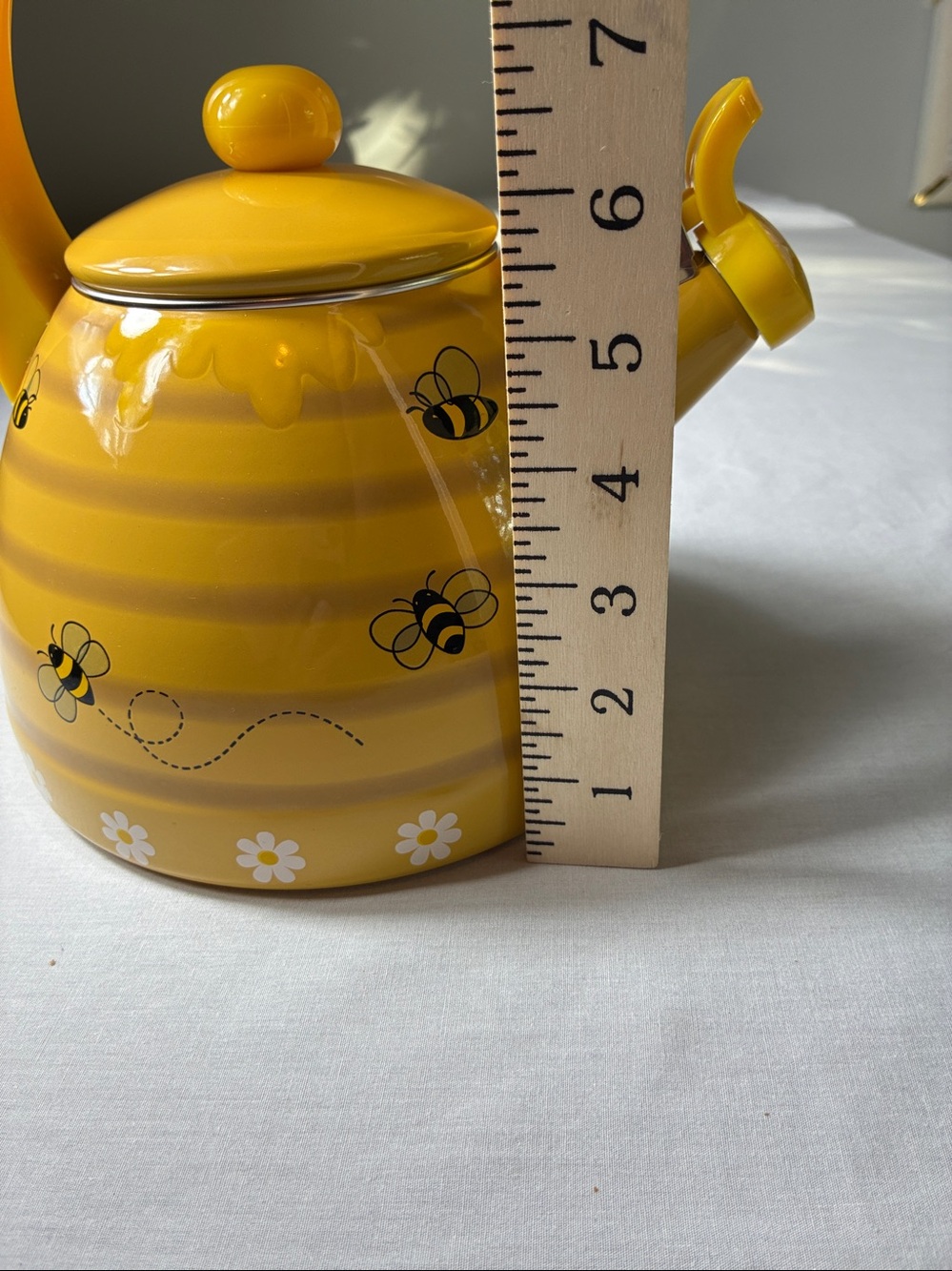 π Bee Happy Whistling Tea Kettle Yellow Daisy Cottagecore Farmhouse Decor 10β - Picture 7 of 10